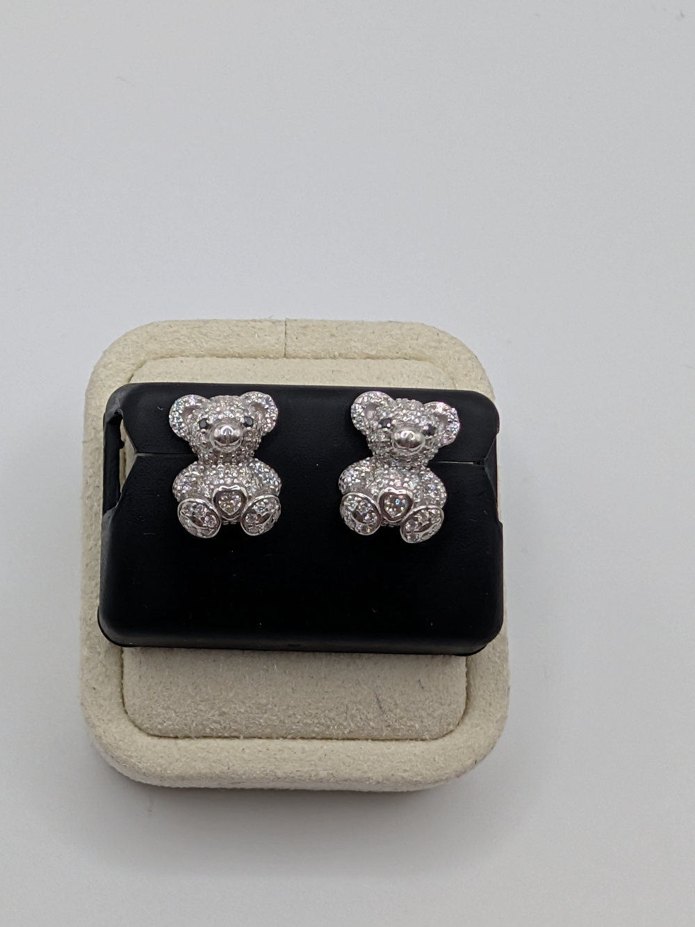 Silver Teddy Bear Crystal Stud Earrings - Women Jewelry
